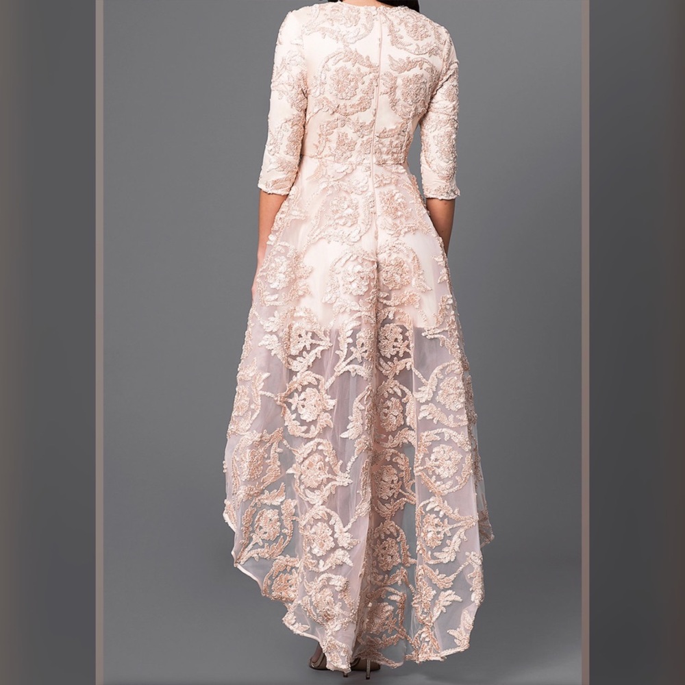 High-Low Lace Party Dress w/Three-Quarter Sleeves